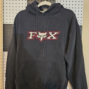 Fox Men's Charcoal Hoodie with Red Logo Vintage 90s